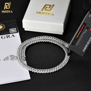 Nuoya 10 mm Moissanite 925 Sterling Silver Cubaanse keten GRA -certificaat Twee rij VVS Miami Diamond Necklace