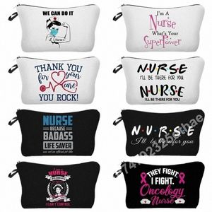 Sac de maquillage infirmière Femmes Cosmetic Sac Tooletry Organisateur de voyage Lady Purse Carto Alphabet Imprimerie Hôpital Hôpital Doctor Doctor P2UP #