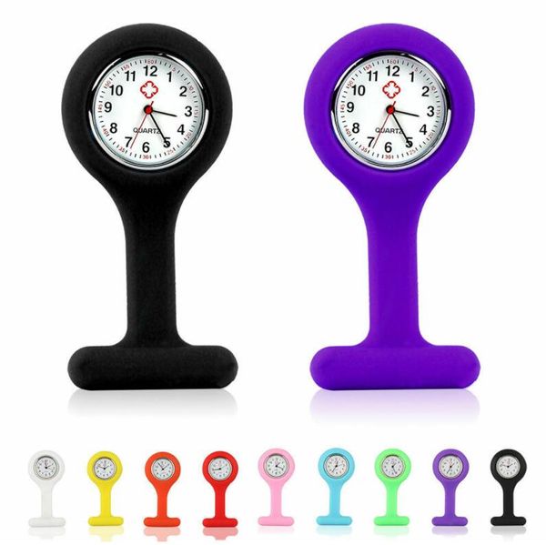 Infirmière Poches Montre Silicone Mode Montre Broche Couleur Unie Clip-On Analogique Numérique Médical Quartz Mouvement Fob Horloge