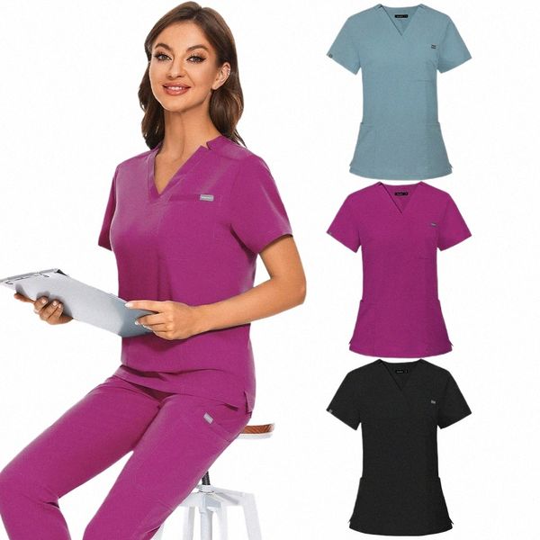 infirmière gommage chemises uniforme médical vêtements de travail pour femmes hommes soins infirmiers chirurgicaux marine gris classique col en V gommage hauts gommages chemisier r09G #