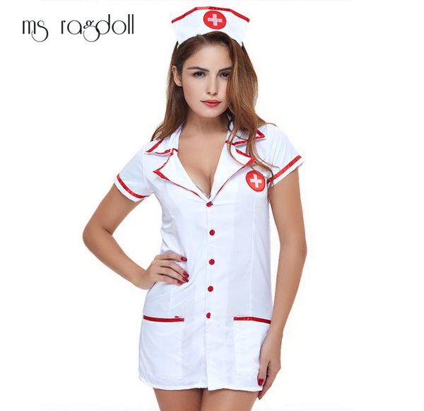 Uniforme de enfermera Cosplay lencería erótica Sexy para mujeres fantasías 2019 disfraz tentador vestido con cuello en V camisón trajes de juego de rol 8418907
