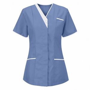 infirmière uniforme gommages hauts femmes à manches courtes poche salopette uniformes soins infirmiers médicaux vêtements de travail travailleurs tunique gommages haut q565 #