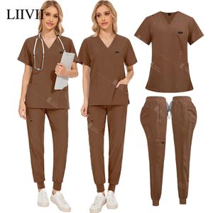 Verpleegkundige uniformen vrouw scrubs set schoonheid salon werkkleding klinische scrub topjogger broek arts verpleegkundige tuniekpak 240418