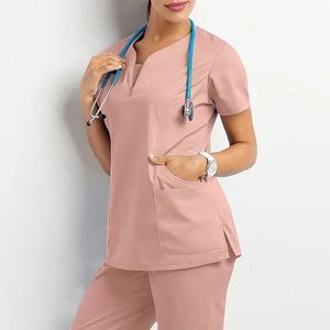 Enfermera Mujeres Casco Casual Ropa de manga corta Farmacia Farmacia de trabajo Hospital Doctor Uniforme de enfermería V-Eck Jogger 240418