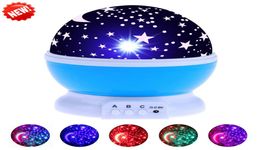 Kinderdagverlichting Projector Star Moon Sky Roterende batterij bediende slaapkamer Bedkamer Lamp voor kinderen Kinderen Baby slaapkamer9641988