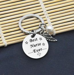 Infirmières porte-clés médical ailes d'ange avec perle meilleure infirmière jamais mignon porte-clés porte-clés bijoux cadeau