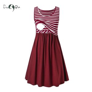 Verpleging jurk gestreepte baby shower borstvoeding zwangerschap elegante mouwloze premama zwangere es vestido robe femme 210922