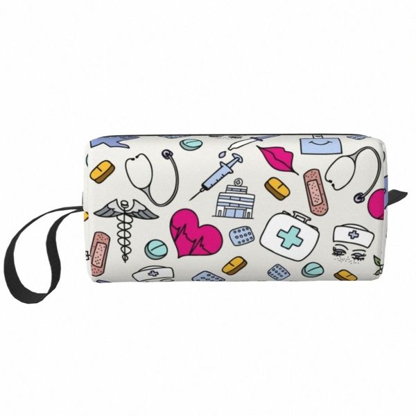 Patrón de enfermería Enfermera Maquillaje Bolsa Mujeres Viajes Organizador Cosmético Lindo Cuidado de la Salud Almacenamiento Bolsas de Aseo Dopp Kit Caja Caja H4zo #