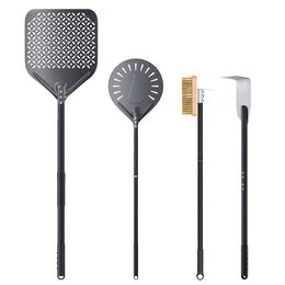 NUTUNI Kit de 4 pièces tournantes 9 pouces, pelle perforée, brosse, râteau à cendres, accessoires de four à pizza commercial à bois pour la maison, le restaurant