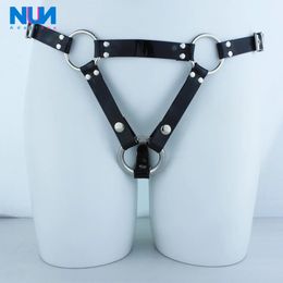 Nuun para hombre Equipo de castidad accesorios de cinturón elástica pantalones de cuero portátiles BDSM ajustable PU con cinta de jaula de pollo juguetes sexuales 240430