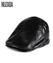 Nuzada Winter Autumn Artificial Pu Leather Beret Hats Unisex Men Women Flat Visor Caps Boina 5 Solide kleuren kunnen verstelbare CAP252R4479497