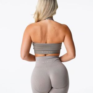 NVG Grenzeloos geribbelde naadloze halterbeha Dames open rug sportbeha's Backless Yoga Workout onder Tops Fiess GYM Active Wear 240113