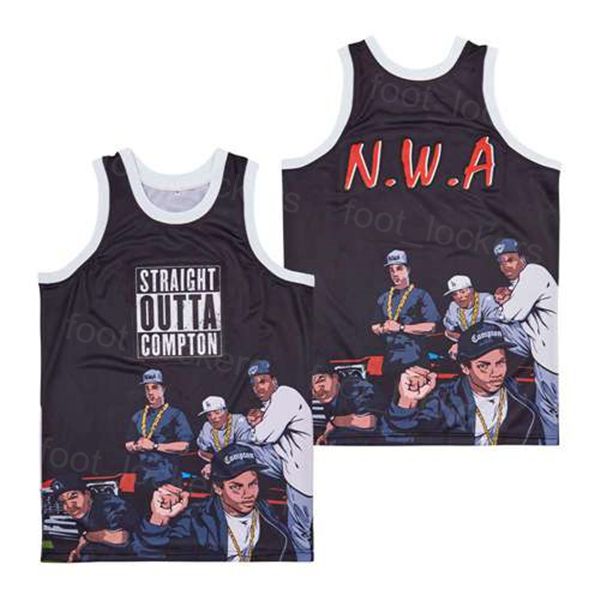 Camiseta de baloncesto NWA Moive STRAIGHT OUTTA COMPTON Jersey retro Equipo verde Transpirable Deportes de escuela secundaria Algodón puro Universidad HipHop Camisa bordada Película TOP