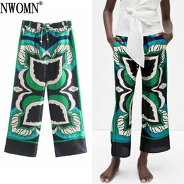 NWOMN ZA 2021 Wide Pen Broek voor Vrouwen Groen Hoge Taille Broek Vrouwelijke Vintage Print Losse Broek Vrouw Casual Zomer Broek Q0801