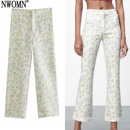 NWOMN Za femmes Flare pantalon Floral Beige pantalon femme taille haute pantalon femme Cottagecore été 2021 femmes pantacourt Q0801