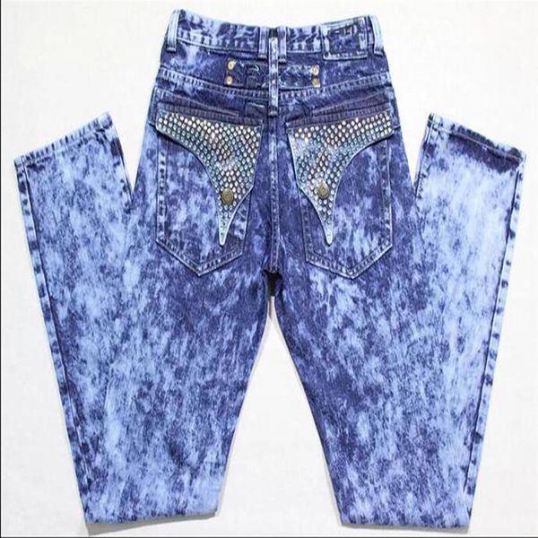 NWT mens robin jeans designer denim jean con tachuelas de cristal clips alas pantalones rectos pantalones hombres tamaño 30-42 blue2526