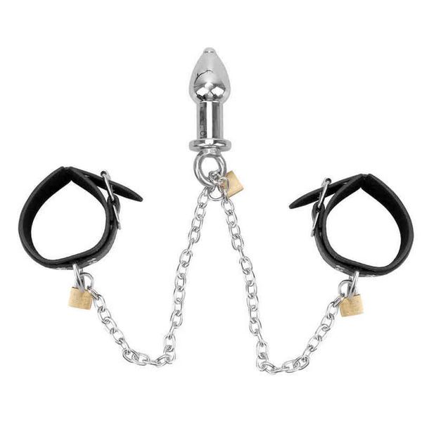 NXY juguetes para adultos ANYUAN Kit de Bondage con esposas, tapón Anal erótico, ataduras sexuales con muñequera de cuero, juguetes para mujeres 1203