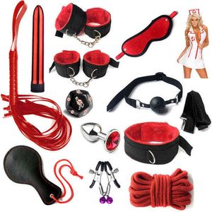 NXY Volwassen Speelgoed Sex Games Bondage BDSM Set Whip Gag Tepel Klemmen Touw Handcuffs Speelgoed Voor Koppels Exotische Y Lingerie Verpleegster Kostuum Cosplay 1201