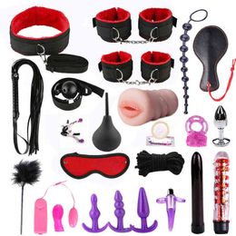 NXY Volwassen Speelgoed Sex Games Zweep Gag Tepelklemmen voor Paren Exotische Accessoires Y Leren BDSM Kits Pluche Bondage Set Handcuffs 1207