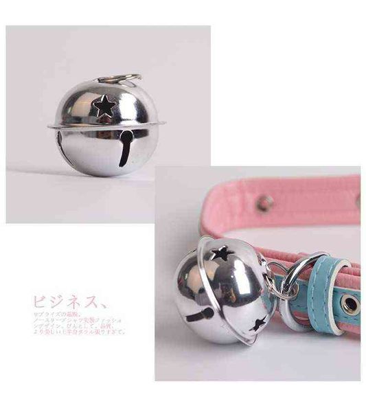 NXY Adulte Jouets Sexy Mignon Ras Du Cou Laisse Chaîne Rose Bleu Harajuku Fait À La Main Gothique Punk Collier En Cuir avec Clochettes Sexe pour Couple Collier 1201