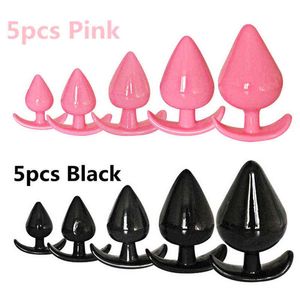 Nxy Anal Toys 5pcs / set Silicone Butt Plug Queue Gode Sexe pour Femme Hommes Prostate Anus Dilatateur Outils Gay Trainer Shop 220506