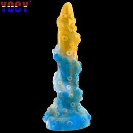 NXY Anal Toys Nieuwe kleur Siliconen Monster Fake Penis Granule Plug volwassen Fun Female Masturbation Products 0314