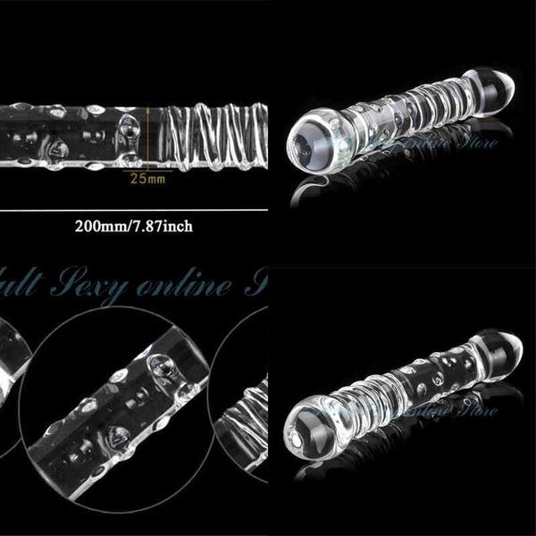 Nxy Anal Toys Transparent Cristal Verre Vagin Masseur Double Tête Énorme Gode Ass Plug Point G Stimulation Sex Toy pour Couples Masturbateur 220510