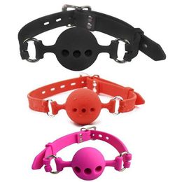 Nxy BDSM Fetish Extreme Bavaglio a sfera traspirante in silicone pieno, bavaglio a bocca aperta, giocattoli sessuali per adulti per coppie Gioco per adulti