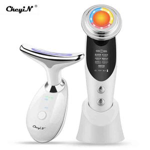 NXY Appareils de soins du visage Ckeyin 7 en 1 Visage Cou Rf Machine de Levage Microcourant Rajeunissement de la Peau Masseur Facial Led Photon Thérapie Dispositif de Serrage 0222