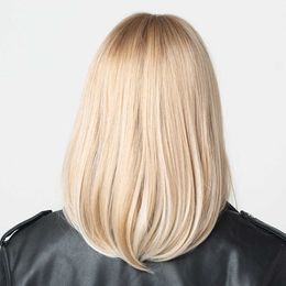NXY Blonde Ombre Perruques Cheveux Synthétiques Perruques pour Femmes Naturel Bob Perruques avec Frange Résistant À La Chaleur Cosplay Perruque Mignon Futura Cheveux 230619