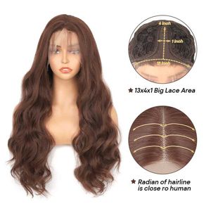 Nxy Body Wave Lace Front Pruiken 200% Dichtheid Chocolade Bruin Gekleurde Synthetische Donkerbruin Lace Front Pruik Voor Zwarte Vrouwen Cosplay Pruik 230524