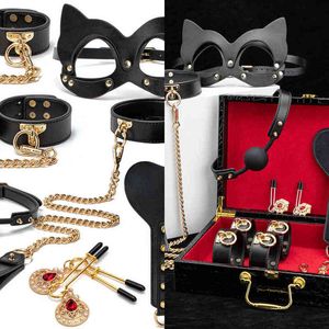 Nxy – jouets sexuels de Bondage pour Couples, Kits Bdsm Blackwolf, ensemble en cuir, menottes fétiches, cou Gag Wave, jeux érotiques pour femmes adultes, 1211