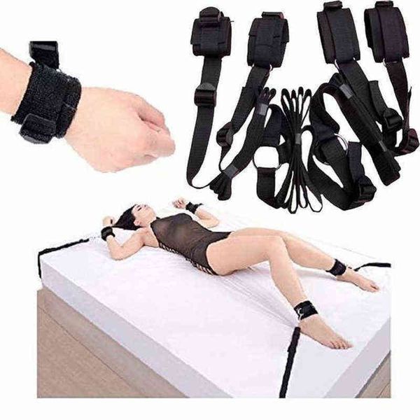 NXY Bondage Cama sexy atada con correas de nailon pareja negra coqueteando juguetes sexuales alternativos 0418