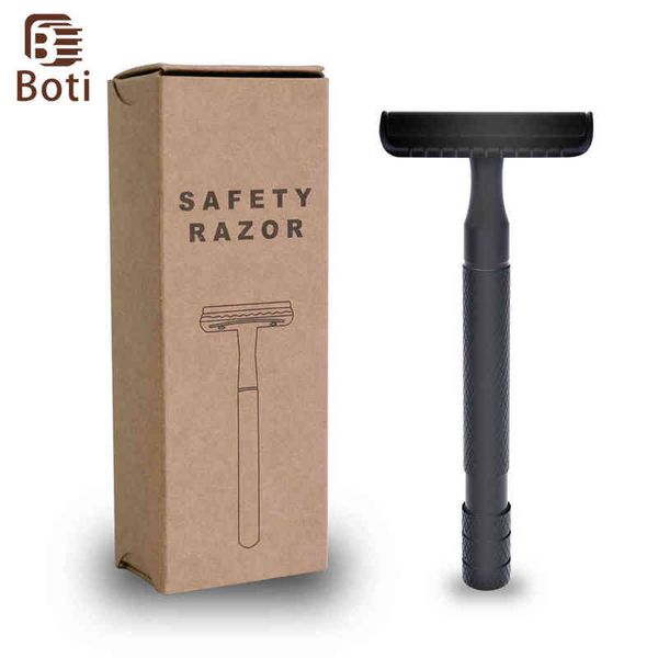 NXY Boti Black Razor Classic Double Edge Safety Razor for Men's ShavingWomen's Hair Removal 5 Lames de rasage Rasoir manuel 220414