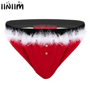 NXY Slips et culottes pour hommes sous-vêtements de Noël exotiques velours rouge Gay Sexy Clubwear sous-vêtements T Back G String tongs mâle Jockstraps 1126