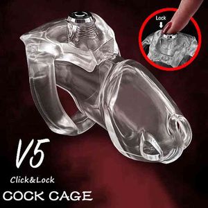 Nxy Chastity Devices New Ht-v5 Click Lock Padlock Male Device Set Cock Cage Penis Ring Bondage Belt Fetish Adult Sex Toys for Man Gay 220829