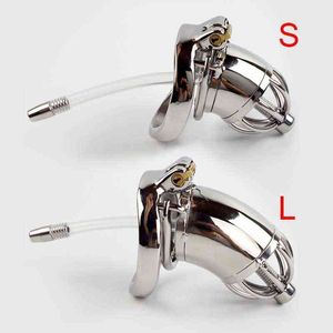 NXY Cockrings Dispositivo de castidad de acero inoxidable 304 con catéter de sonidos uretrales y anillo de picos Tamaño s l Jaula de gallo Elija cinturón masculino 0215