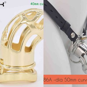 Nxy Cockrings Frrk Grand dispositif de chasteté masculine Cage à coq Ceinture de bondage en métal Scrotum Groove Lock Anneaux de pénis Fétiche Verrouillable Sex Toys pour hommes 0215