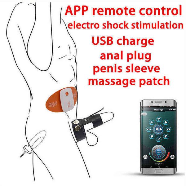 Nxy Cockrings Application Intelligente Télécommande Sans Fil Électro Stimulation Musculaire Coussinets De Massage Plug Anal Pénis Anneau Électrique Bdsm Shock Set 1210