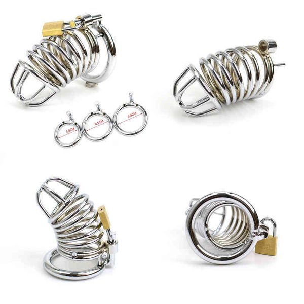 Nxy Cockrings Male Chastity Cage Devices Cinturón de acero inoxidable Bird Metal Lock Restricción Ring Sex Toy para hombres 220108