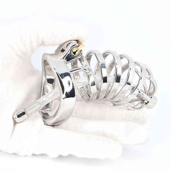 NXY Cockrings Cinturón de castidad CBT para hombres, anillo de sellado de jaula de acero inoxidable para pene con anillo de golpe de catéter urinario, juguetes sexuales para hombres. 220106