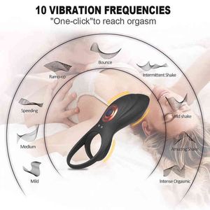 Nxy Cockrings Silicone Vibrating Penis Ring Impermeable Dual Cock Vibrator Male Longer Harder Erection Mejorar el juguete sexual para hombre 220505