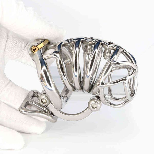 NXY Cockrings Stop Masturbation Cock Cage Mâle Ceinture De Chasteté En Métal Dispositif Verrouillable Formation Pénis Anneau avec Spike Adult Sex Toys 0214