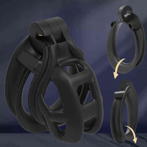 Nxy Cockrings avec 4 Anneaux Jouets Sexy pour Hommes Bdsm Cock Cage de Chasteté Courte Masturbateurs Masculins Respirant Accessoires Exotiques Adult Sex Shop 220505