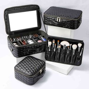 NXY sacs cosmétiques Petite taille Noir sac de rangement cosmétique professionnel portable grande capacité boîte à outils de tatouage avec miroir 220118