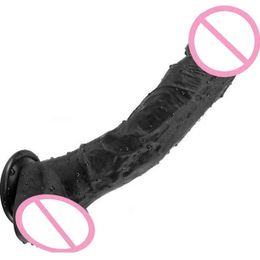 NXY Consoladores 9,25 pulgadas Palo negro Masajeador de gel de sílice Ventosa grande Juguetes sexuales impermeables para mujeres Masturbación Anal de silicona 1120