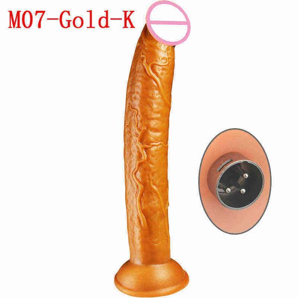 NXY Godes Vibromasseur Adulte avec Ventouse en Silicone Liquide, 25x4cm de Long, Plaqué Or, Plug Anal, Pénis, Amour, M071213