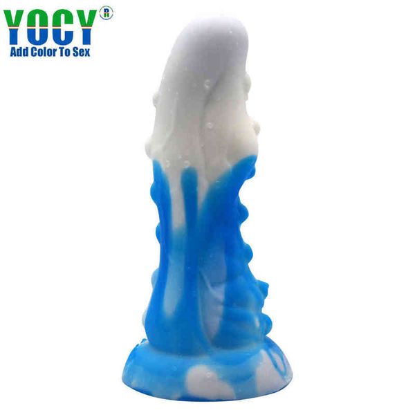 NXY Dildos Anal Toys Porcelana azul y blanca Silicona líquida Pene falso Gran patio trasero Plug para hombres Mujeres 0225