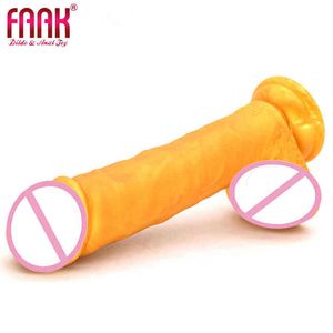 Consoladores NXY, juguetes anales, dispositivo de masturbación femenina, ventosa de pene de silicona de imitación dorada, productos sexuales para adultos falsos grandes y divertidos 0225