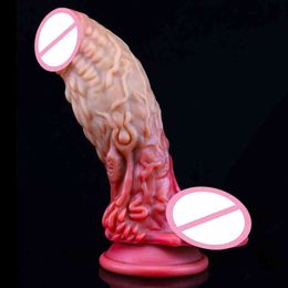 Nxy Dildos Consolador Monstruo Realista Para masturbacin féminina juguete sexuel de silicona lquida suave con escamas élogle dinosaurios pene 220111